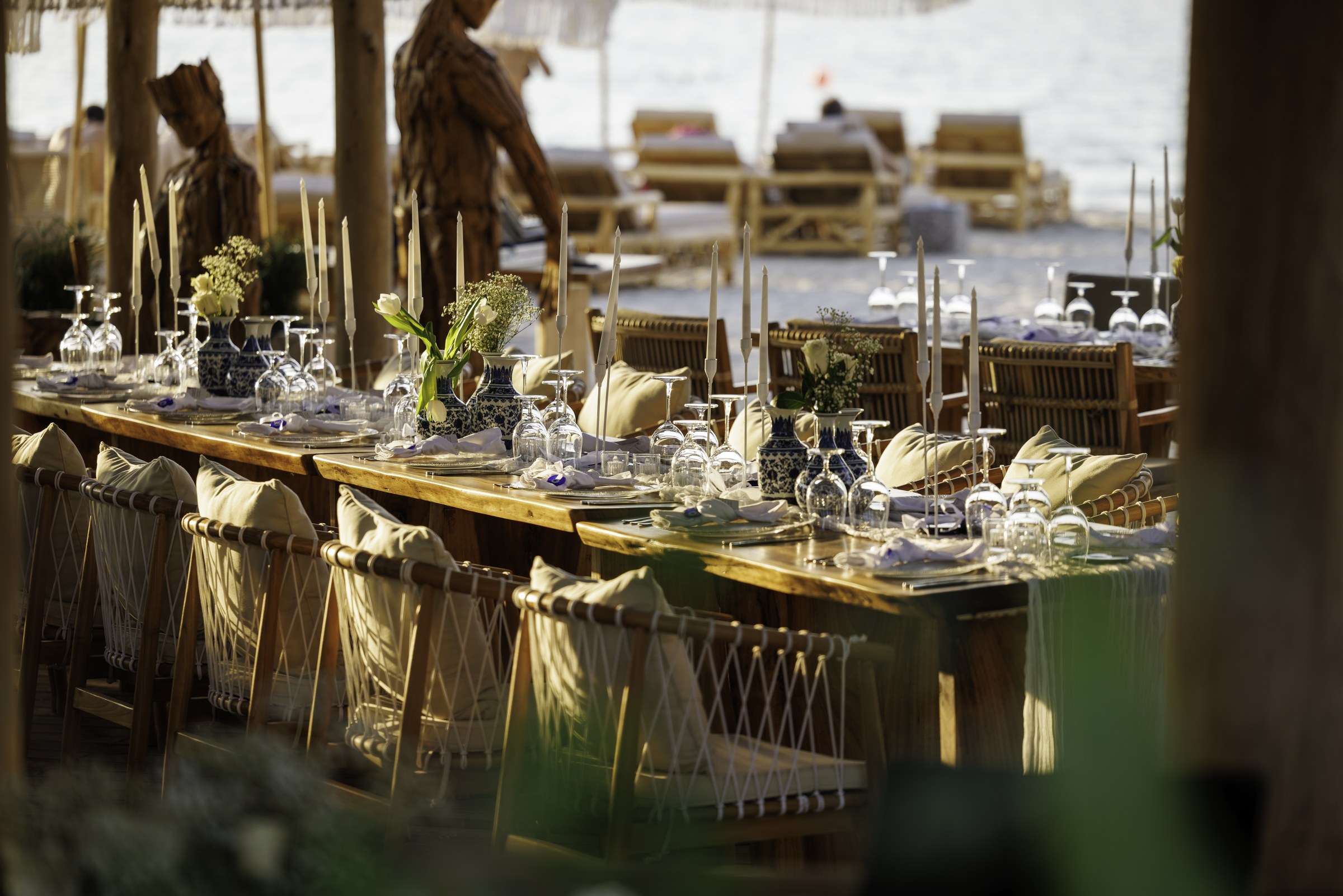 Golden hour event table by the sea